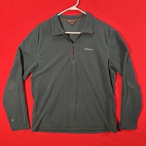Eddie Bauer Mens Quarter Zip‎ L Green Sweater Fleece Pullover